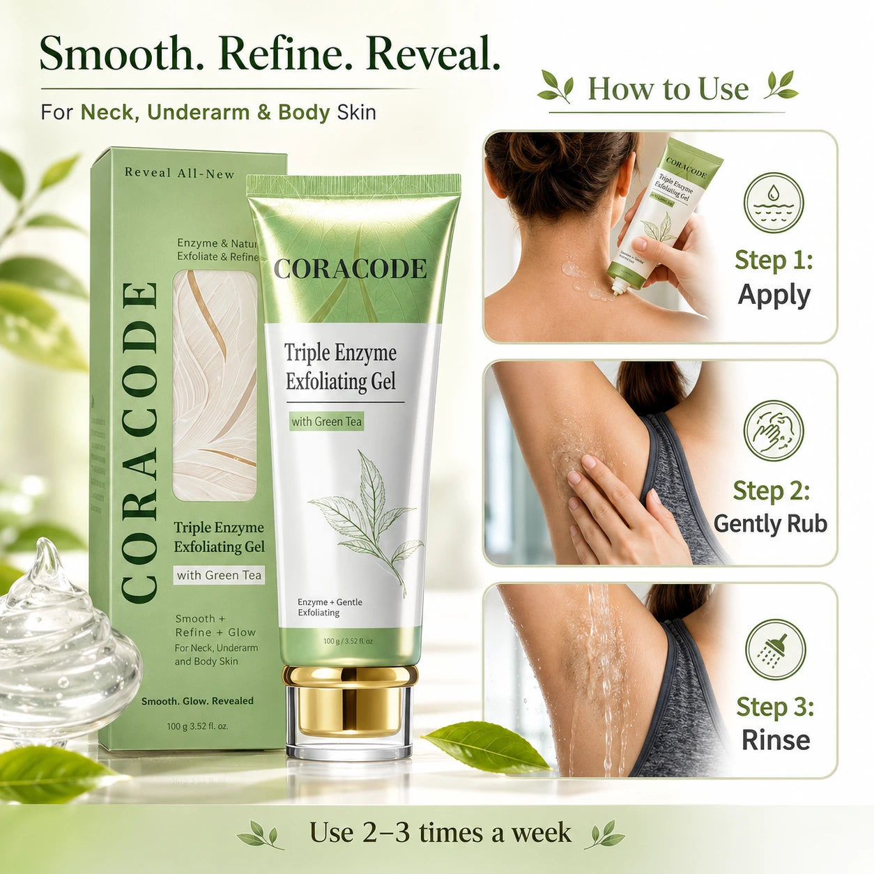 Coracode Triple Enzyme Exfoliating Gel with Green Tea