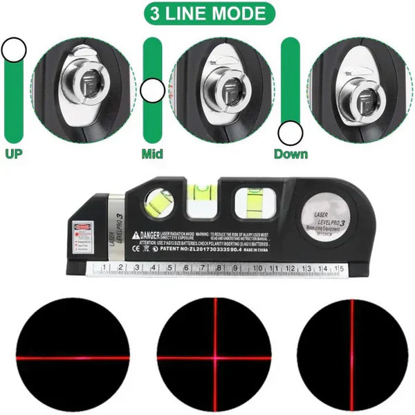 Fixit Laser Level Pro 3 – 4-in-1 Multi-Purpose Measuring Tool with 8ft Tape